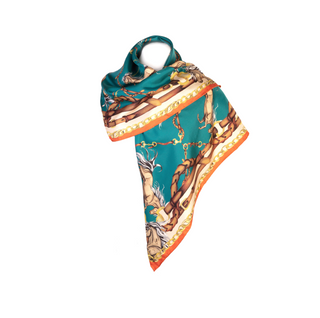 Rearing To Go Teal & Rust Large Square Silk Scarf
