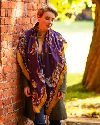 Grouse Misconduct Aubergine Purple and Gold Wool Silk Shawl