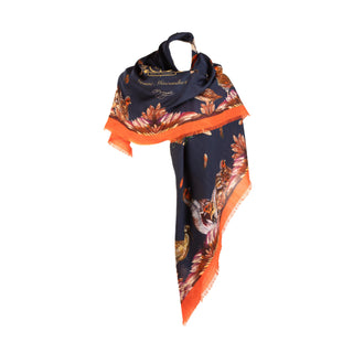 Grouse Misconduct Navy Blue & Seville Orange Wool Silk Shawl
