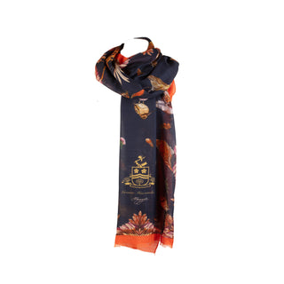 Grouse Misconduct Navy Blue & Seville Orange Wool Silk Wrap