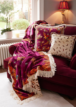 The Game Is Up Luxury Pheasant Throw in Mulberry