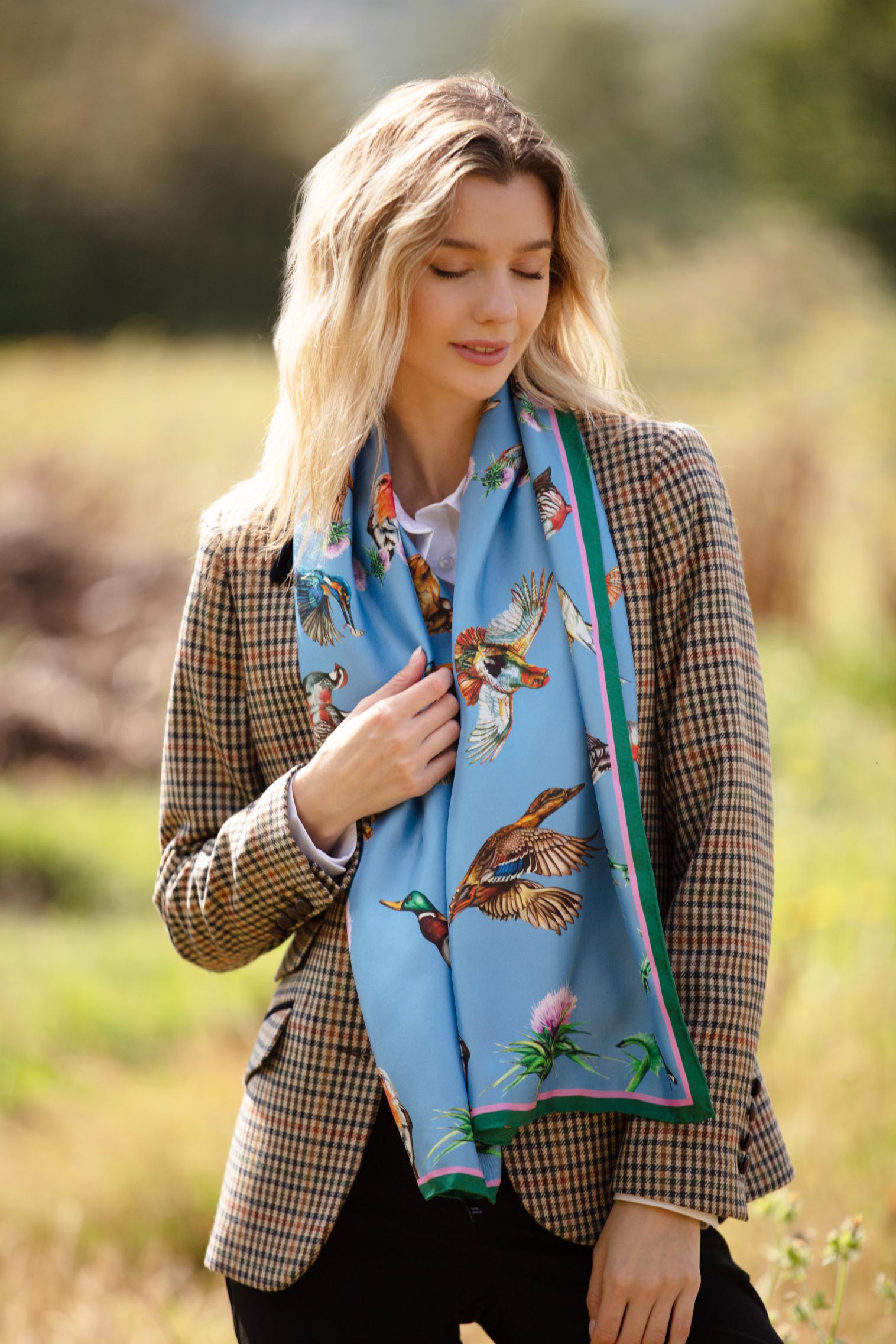 Clare Haggas Walk On The Wild Side Cobalt Blue Classic Silk Scarf