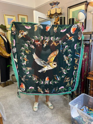 S3P27 walk on the wildside green wool silk shawl