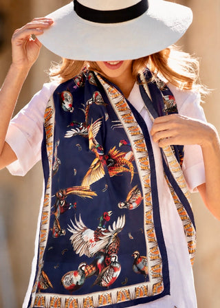 The Game Fair 2026 Limited Edition Design: Navy Game On Silk Scarf