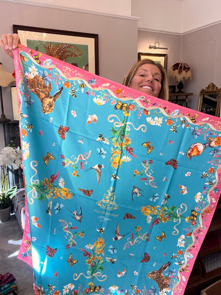 S1P2 New Beginnings Sample Turquise and Pink Large Silk Square