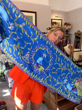 S1P11 Plumin Marvellous Peacock Blue Classic Silk Scarf
