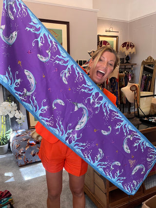 S1P22 Fish!!!! Violet Classic Silk Scarf