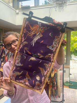 S3P46 grouse misconduct Aubergine and gold Narrow silk scarf