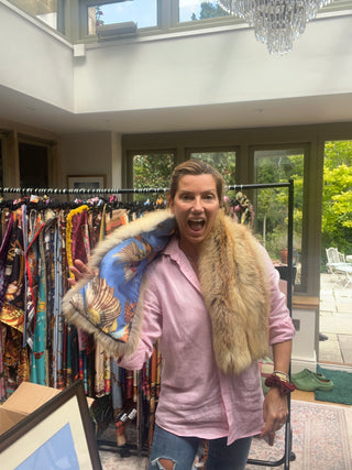 S3P55 Pheasant Silk Lined Red Fox and Cobalt Fox Fur Stole