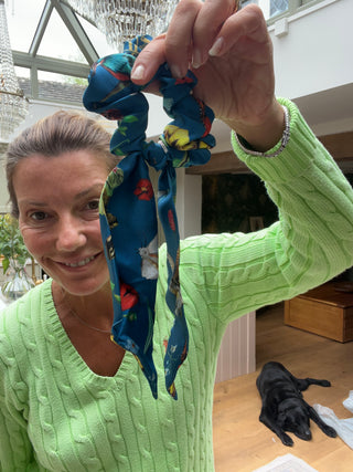S7P49 Dreams can come true prussion blue silk scrunchie