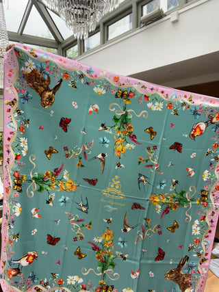 S7P54 New Beginings Mint and pink large silk square
