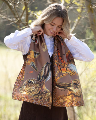 A Head of the Game Mocha Classic Pure Silk Scarf