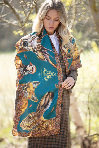 A Head of the Game Teal Classic Pure Silk Scarf