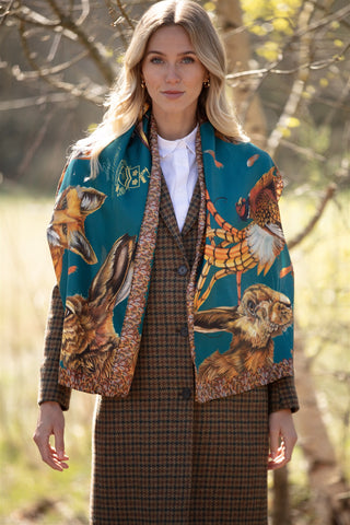 A Head of the Game Teal Classic Pure Silk Scarf