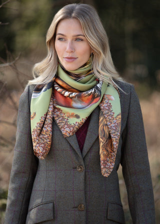 A Head of the Game Fern Green Large Square Pure Silk Scarf