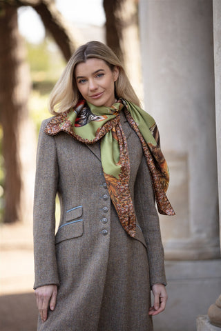 A Head of the Game Fern Green Large Square Pure Silk Scarf