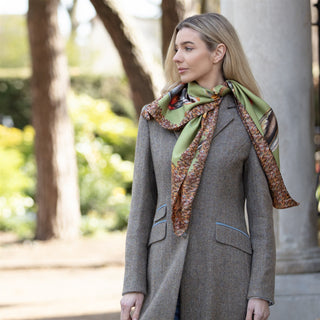 A Head of the Game Fern Green Large Square Pure Silk Scarf