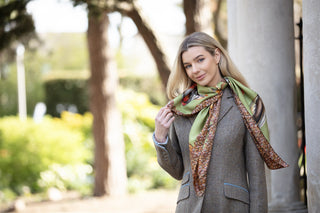 A Head of the Game Fern Green Large Square Pure Silk Scarf