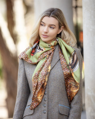 A Head of the Game Fern Green Large Square Pure Silk Scarf