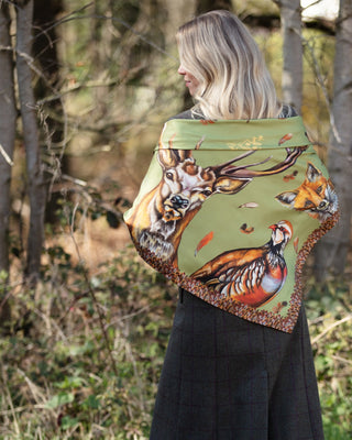 A Head of the Game Fern Green Large Square Pure Silk Scarf