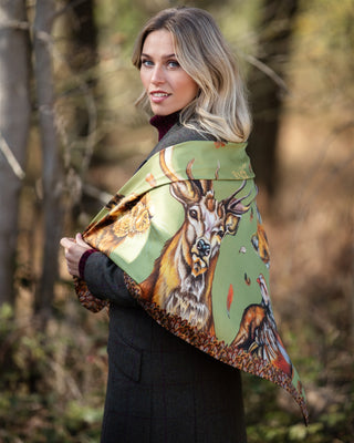 A Head of the Game Fern Green Large Square Pure Silk Scarf