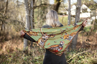 A Head of the Game Fern Green Large Square Pure Silk Scarf