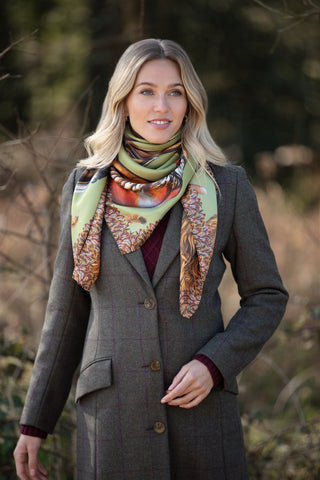 A Head of the Game Fern Green Large Square Pure Silk Scarf