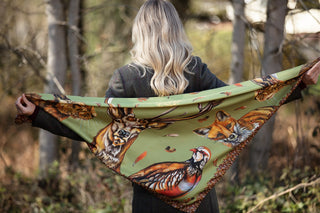 A Head of the Game Fern Green Large Square Pure Silk Scarf