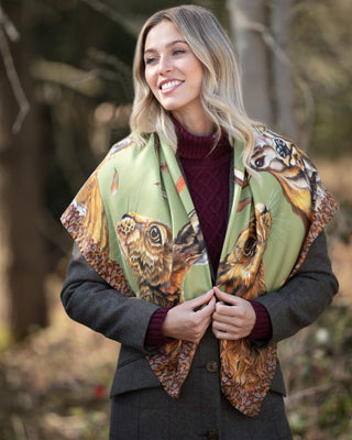 A Head of the Game Fern Green Large Square Pure Silk Scarf