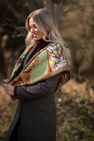 A Head of the Game Fern Green Large Square Pure Silk Scarf