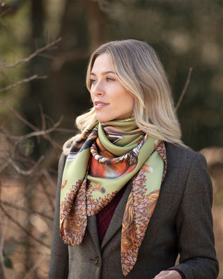 A Head of the Game Fern Green Large Square Pure Silk Scarf