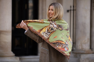 A Head of the Game Fern Green Large Square Pure Silk Scarf