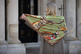 A Head of the Game Fern Green Large Square Pure Silk Scarf