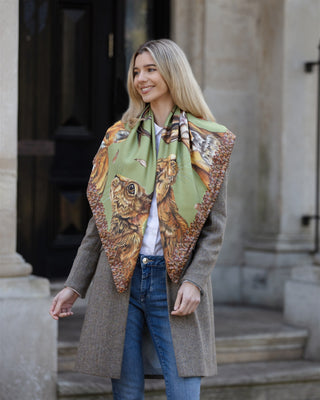 A Head of the Game Fern Green Large Square Pure Silk Scarf