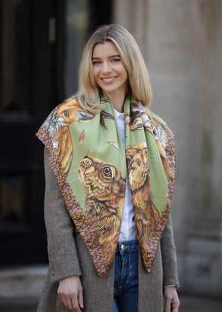 A Head of the Game Fern Green Large Square Pure Silk Scarf