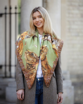 A Head of the Game Fern Green Large Square Pure Silk Scarf