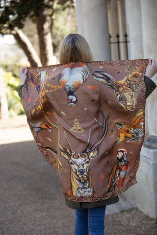 A Head of the Game Mocha Large Square Pure Silk Scarf