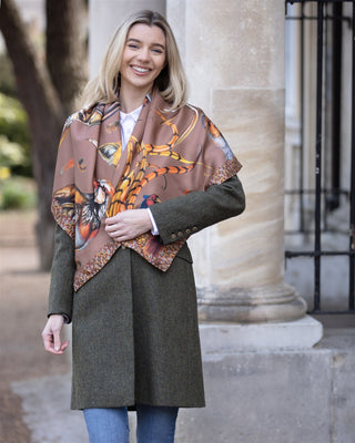 A Head of the Game Mocha Large Square Pure Silk Scarf