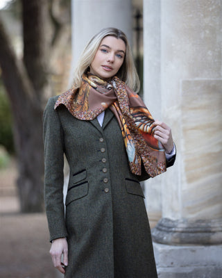 A Head of the Game Mocha Large Square Pure Silk Scarf