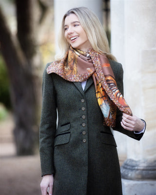 A Head of the Game Mocha Large Square Pure Silk Scarf