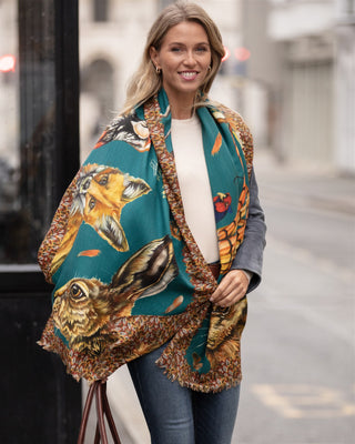 A Head of the Game Teal Wool Silk Wrap