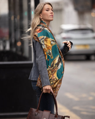 A Head of the Game Teal Wool Silk Wrap