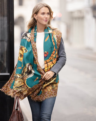 A Head of the Game Teal Wool Silk Wrap