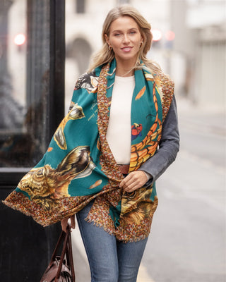 A Head of the Game Teal Wool Silk Wrap