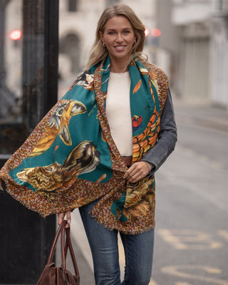 A Head of the Game Teal Wool Silk Wrap