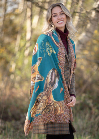 A Head of the Game Teal Wool Silk Wrap