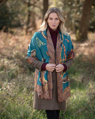 A Head of the Game Teal Wool Silk Wrap