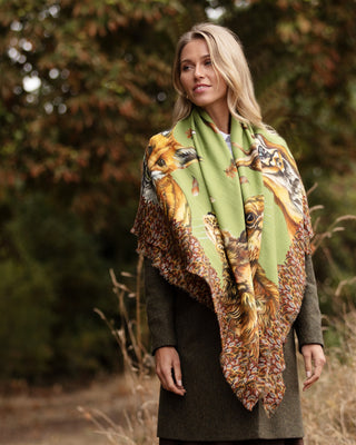 A Head of the Game Fern Green Wool Silk Shawl