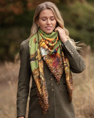 A Head of the Game Fern Green Wool Silk Shawl