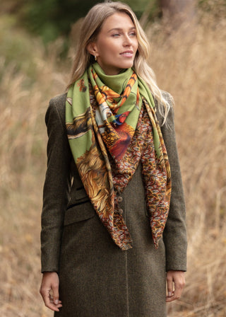 A Head of the Game Fern Green Wool Silk Shawl